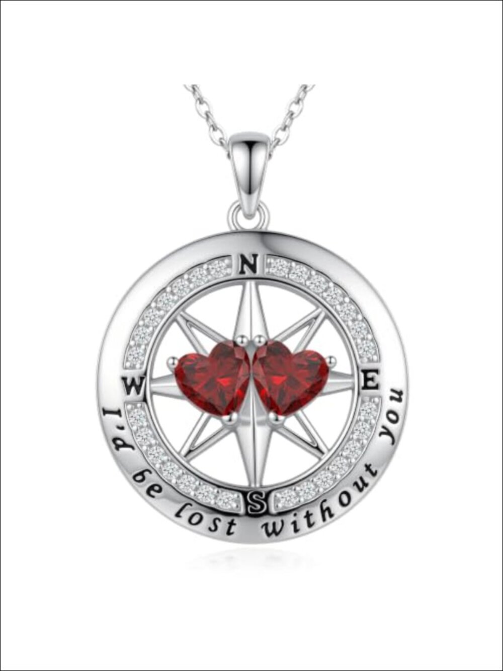 Compass Birthstone Necklace White Gold Plated Pendant Jewelry for Women